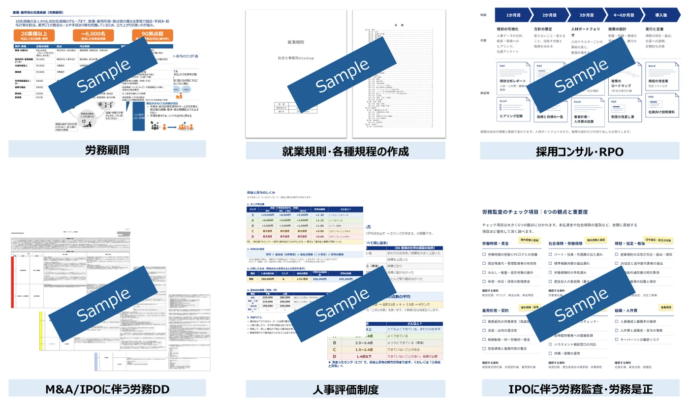 社労士事務所altruloopの人事労務サービスの成果物の例